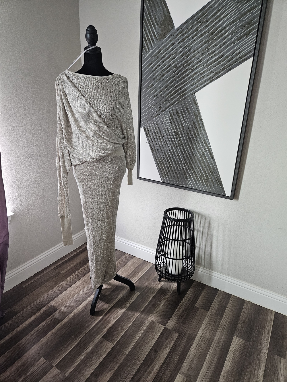 JLUXLABEL Metallic Beige Two-Piece Knit Skirt Set